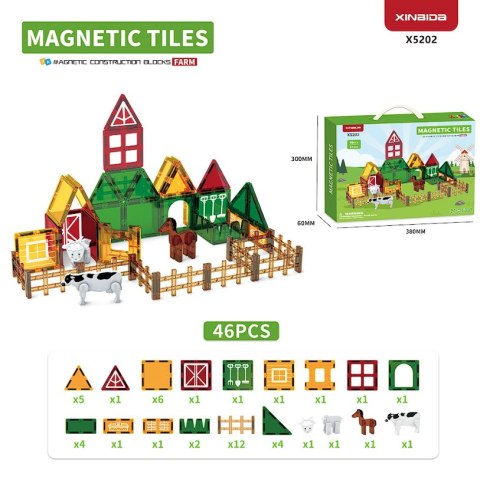 Klocki magnetyczne farma 76 el. - Magnetic Tiles 3+ X-Bida