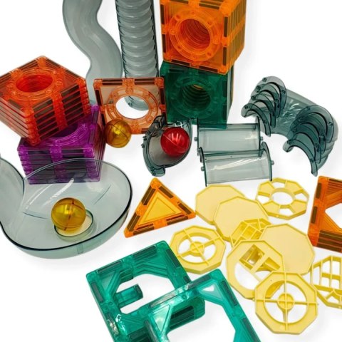 Klocki magnetyczne kulodrom tęczowy 95 el. - Magnetic Tiles 4+ X-Bida