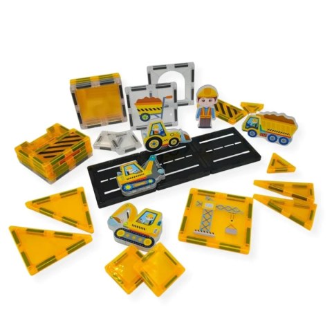 Klocki magnetyczne plac budowy 31 elementów - Magnetic Tiles 3+ Jinkee
