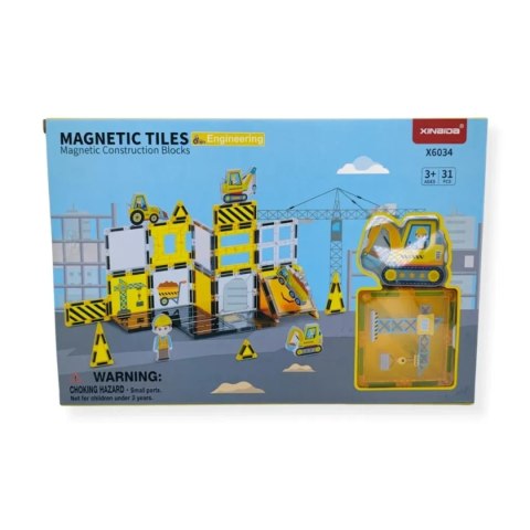 Klocki magnetyczne plac budowy 31 elementów - Magnetic Tiles 3+ Jinkee