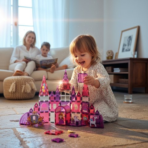 Klocki magnetyczne zamek księżniczki 58 el. - Magnetic Tiles 3+ X-Bida