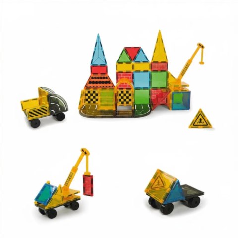 Klocki magnetyczne plac budowy 50 el. przezroczyste - Magnetic Tiles 3+ X-Bida