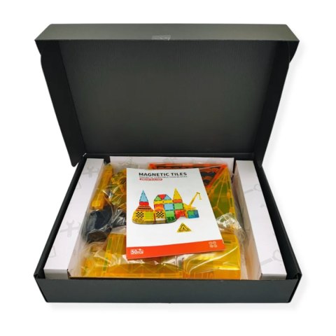 Klocki magnetyczne plac budowy 50 el. przezroczyste - Magnetic Tiles 3+ X-Bida