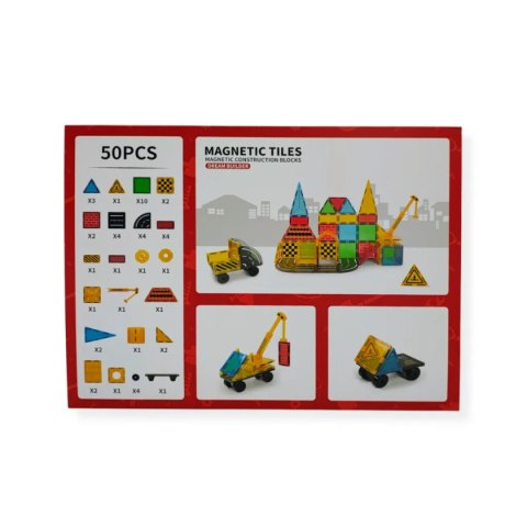 Klocki magnetyczne plac budowy 50 el. przezroczyste - Magnetic Tiles 3+ X-Bida