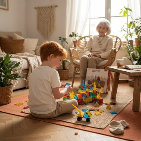 Klocki magnetyczne plac budowy 50 el. przezroczyste - Magnetic Tiles 3+ X-Bida