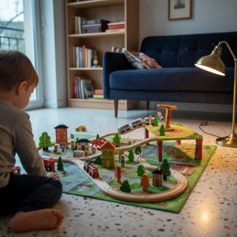 Kolejka drewniana 78 elementów z akcesoriami - 3+ Tong Le
