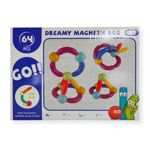 Magnetyczne pałeczki i kulki konstrukcyjne 64 el. - Dreamy 3+ Tong Le