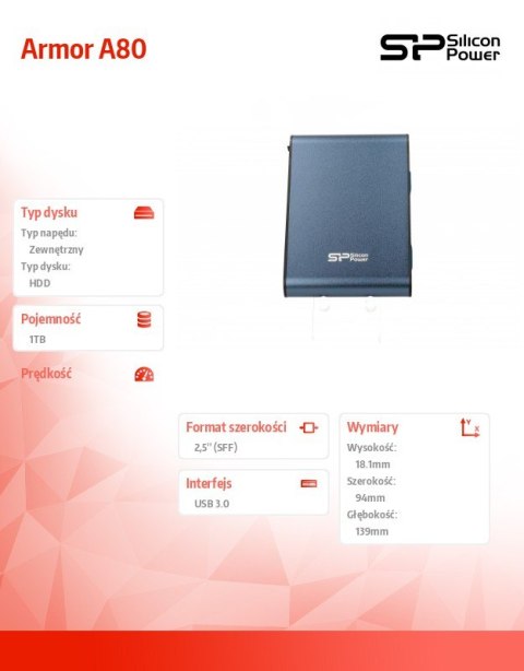 ARMOR A80 1TB USB3.0 PANCERNY / wibro/pyło/wstrząso i wodoodporny ARMOR A80 1TB USB3.0 PANCERNY / wibro/pyło/wstrząso i wodoodporny