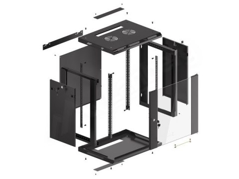 Szafa instalacyjna wisząca 19 12U 600X450mm czarna (drzwi szklane) Szafa instalacyjna wisząca 19 12U 600X450mm czarna (drzwi szklane)
