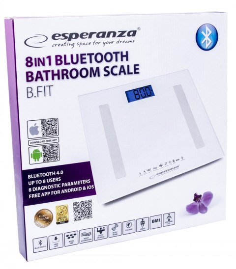 WAGA ŁAZIENKOWA 8W1 Z FUNKCJĄ BLUETOOTH B.FIT BIAŁA WAGA ŁAZIENKOWA 8W1 Z FUNKCJĄ BLUETOOTH B.FIT BIAŁA