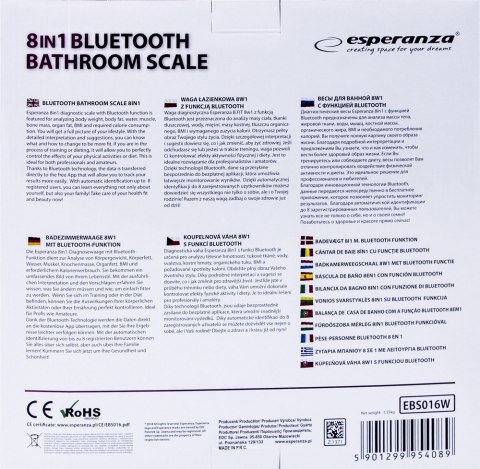 WAGA ŁAZIENKOWA 8W1 Z FUNKCJĄ BLUETOOTH B.FIT BIAŁA WAGA ŁAZIENKOWA 8W1 Z FUNKCJĄ BLUETOOTH B.FIT BIAŁA