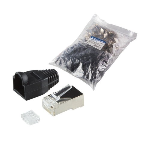 Wtyki RJ45 CAT.6 100szt. ekranowane z osłoną, czarne Wtyki RJ45 CAT.6 100szt. ekranowane z osłoną, czarne