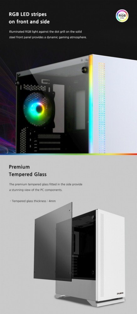 Obudowa S5 WHITE ATX Mid Tower PC Case RGB fan TG Obudowa S5 WHITE ATX Mid Tower PC Case RGB fan TG