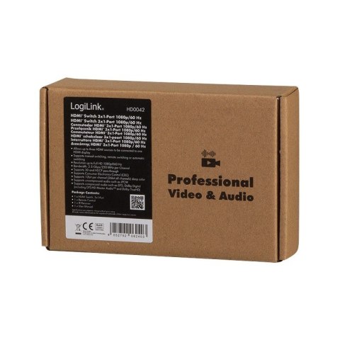 Przełącznik Switch 3x1 HDMI, 1080p 60Hz, z pilotem Przełącznik Switch 3x1 HDMI, 1080p 60Hz, z pilotem