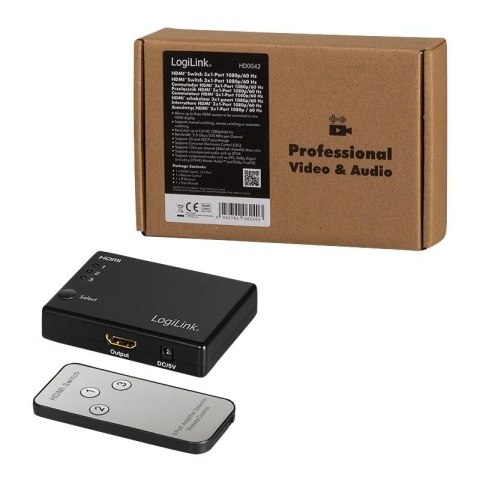 Przełącznik Switch 3x1 HDMI, 1080p 60Hz, z pilotem Przełącznik Switch 3x1 HDMI, 1080p 60Hz, z pilotem