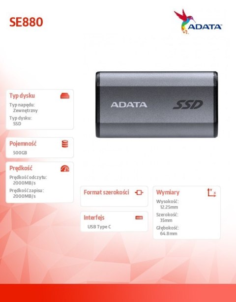 Dysk zewnętrzny SSD SE880 500GB USB3.2A/C Gen2x2 Dysk zewnętrzny SSD SE880 500GB USB3.2A/C Gen2x2