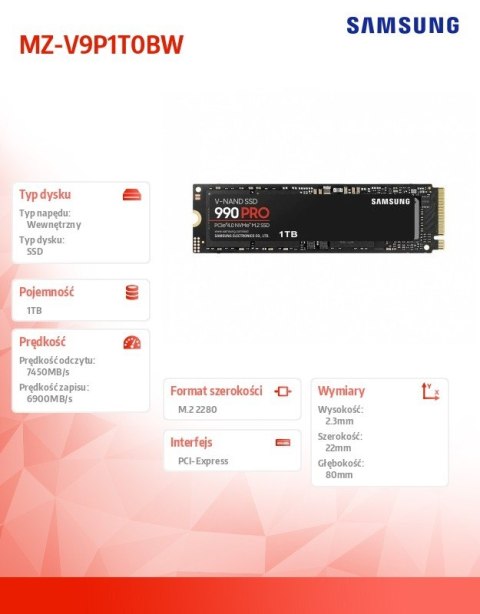 Dysk SSD 990PRO 1TB Gen4.0x4 NVMeMZ-V9P1T0BW Dysk SSD 990PRO 1TB Gen4.0x4 NVMeMZ-V9P1T0BW