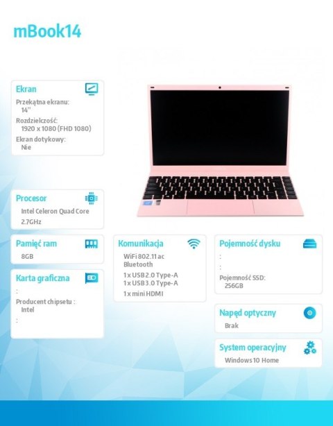 Laptop mBook14 różowy Laptop mBook14 różowy