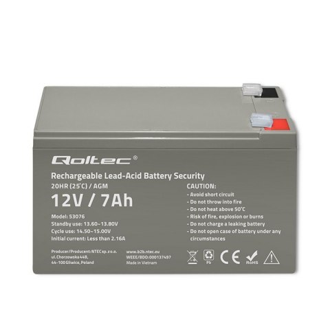 Akumulator AGM | 12V | 7Ah | max. 105A | Security Akumulator AGM | 12V | 7Ah | max. 105A | Security