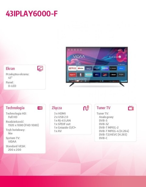 Telewizor 43 cale LED 43IPLAY6000-F