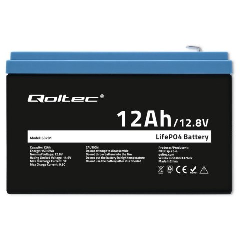 Akumulator LiFePO4 Litowo-Żelazowo-Fosforanowy | 12.8V | 12Ah | 153.6Wh | BMS Akumulator LiFePO4 Litowo-Żelazowo-Fosforanowy | 12.8V | 12Ah | 153.6Wh | BMS