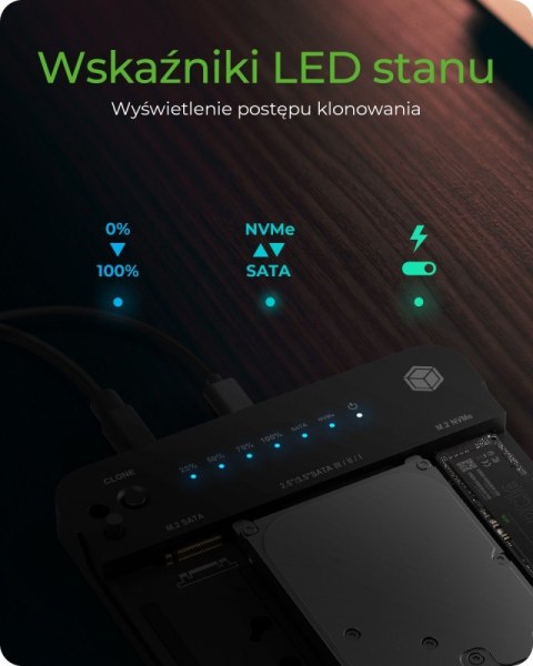 Stacja dokująca/klonująca IB-2915MSCL-C31 M.2 dla M.2 0NVMe i SATA 2,5/3,5 SSD/HDD Stacja dokująca/klonująca IB-2915MSCL-C31 M.2 dla M.2 0NVMe i SATA 2,5/3,5 SSD/HDD