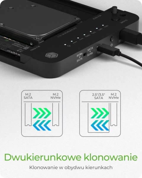 Stacja dokująca/klonująca IB-2915MSCL-C31 M.2 dla M.2 0NVMe i SATA 2,5/3,5 SSD/HDD Stacja dokująca/klonująca IB-2915MSCL-C31 M.2 dla M.2 0NVMe i SATA 2,5/3,5 SSD/HDD