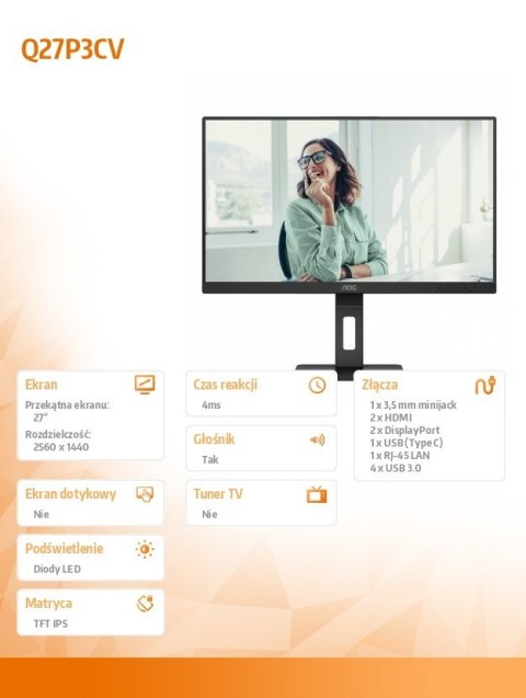 Monitor Q27P3CV 27 cali IPS HDMIx2 DP USB-C Pivot Monitor Q27P3CV 27 cali IPS HDMIx2 DP USB-C Pivot