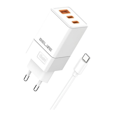 Ładowarka sieciowa 65W GaN 2xUSB-C + USB-A+ kabel USB-C Biała Ładowarka sieciowa 65W GaN 2xUSB-C + USB-A+ kabel USB-C Biała
