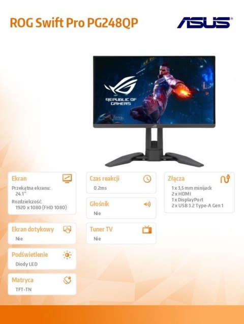 Monitor ROG Swift Pro 24.1 cala PG248QP 540HZ Monitor ROG Swift Pro 24.1 cala PG248QP 540HZ