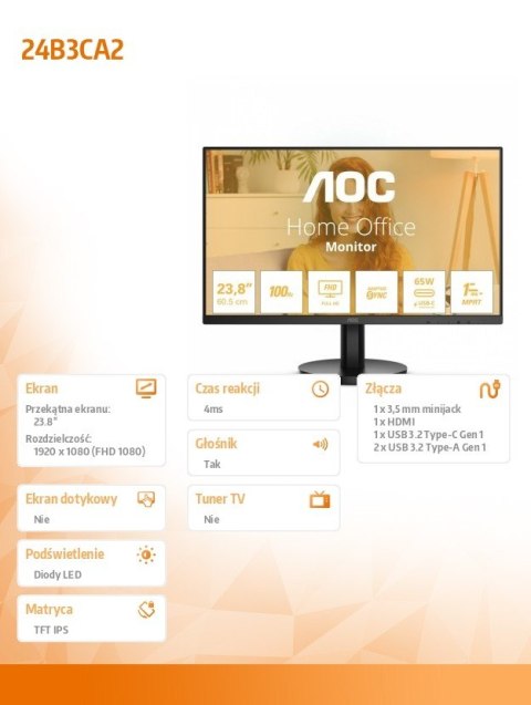 Monitor 24B3CA2 23.8 cala IPS 100Hz HDMI USB-C Monitor 24B3CA2 23.8 cala IPS 100Hz HDMI USB-C