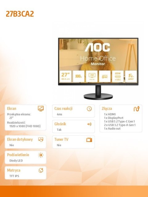 Monitor 27B3CA2 27 cali IPS 100Hz HDMI DP USB-C Monitor 27B3CA2 27 cali IPS 100Hz HDMI DP USB-C