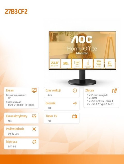 Monitor 27B3CF2 27 cali IPS 100Hz HDMI USB-C HAS Monitor 27B3CF2 27 cali IPS 100Hz HDMI USB-C HAS