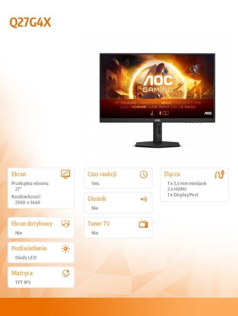 Monitor Q27G4X 27 cali IPS 180Hz HDMIx2 DP Pivot Monitor Q27G4X 27 cali IPS 180Hz HDMIx2 DP Pivot