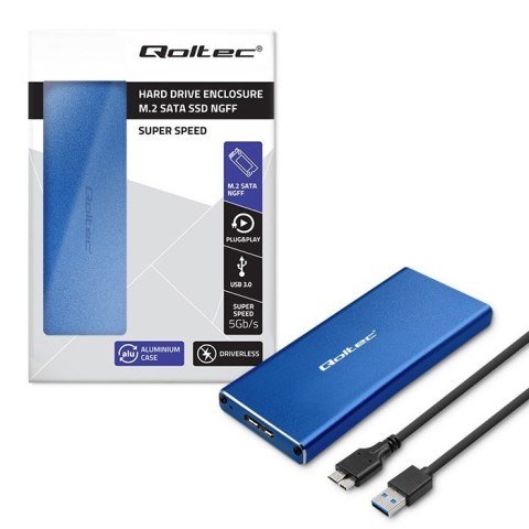 Obudowa | kieszeń na dysk M.2 SSD | SATA | NGFF | USB 3.0 | Superspeed 5Gb/s | 2TB | Niebieska Obudowa | kieszeń na dysk M.2 SSD | SATA | NGFF | USB 3.0 | Superspeed 5Gb/s | 2TB | Niebieska