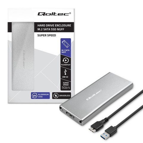 Obudowa | kieszeń na dysk M.2 SSD | SATA | NGFF | USB 3.0 | Superspeed 5Gb/s | 2TB | Srebrna Obudowa | kieszeń na dysk M.2 SSD | SATA | NGFF | USB 3.0 | Superspeed 5Gb/s | 2TB | Srebrna