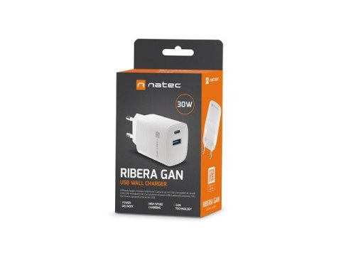 Ładowarka sieciowa Ribera GAN 1X USB-A + 1X USB-C 30W Biała Ładowarka sieciowa Ribera GAN 1X USB-A + 1X USB-C 30W Biała