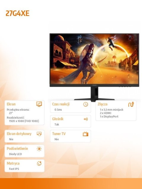 Monitor 27G4XE 27 cali IPS 180Hz HDMIx2 DP Głośniki Monitor 27G4XE 27 cali IPS 180Hz HDMIx2 DP Głośniki