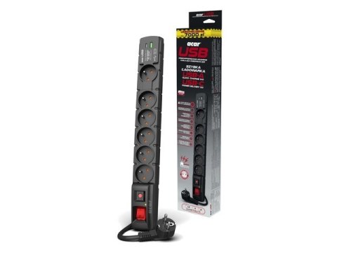 Listwa zasilająca ACAR S6 USB A+C 1.5m 6X PD3.0 Listwa zasilająca ACAR S6 USB A+C 1.5m 6X PD3.0