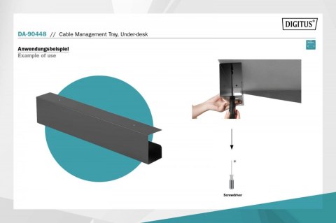 Uchwyt stalowy do organizacji kabli / listew zasilających pod biurkiem, montaż śruby, 60 cm, czarny Uchwyt stalowy do organizacji kabli / listew zasilających pod biurkiem, montaż śruby, 60 cm, czarny
