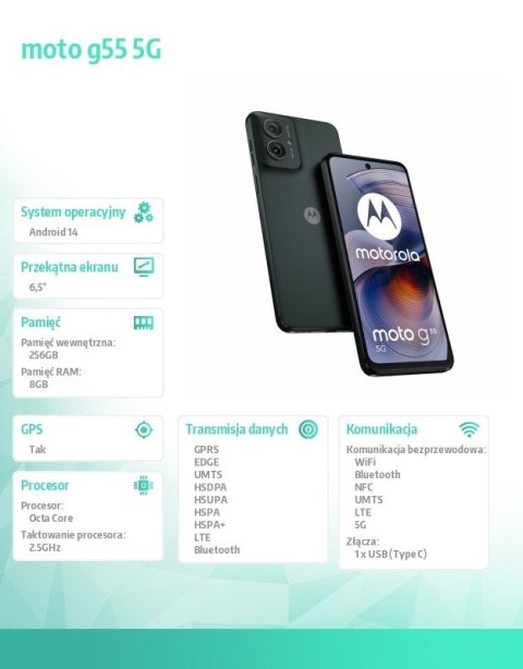 Smartfon moto g55 5G 8/256GB B2B Forest Grey Smartfon moto g55 5G 8/256GB B2B Forest Grey