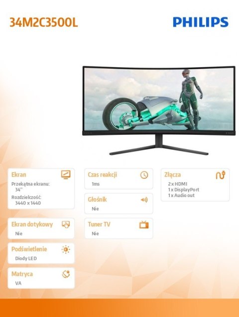 Monitor 34M2C3500L 34 cale Curved VA 180Hz HDMIx2 DPx2 Monitor 34M2C3500L 34 cale Curved VA 180Hz HDMIx2 DPx2