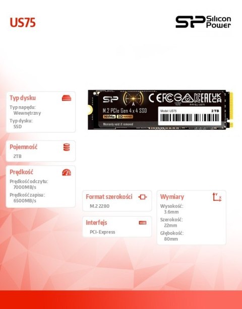 Dysk SSD US75 2TB M.2 PCIe Gen4x4 NVMe 1.4 7000/6500 MB/s Dysk SSD US75 2TB M.2 PCIe Gen4x4 NVMe 1.4 7000/6500 MB/s