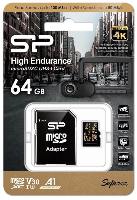 Karta pamięci microSDXC High Endurance 64GB V30 UHS-1 U3 A1 24/7 + ADAPTER microSD-SD Karta pamięci microSDXC High Endurance 64GB V30 UHS-1 U3 A1 24/7 + ADAPTER microSD-SD