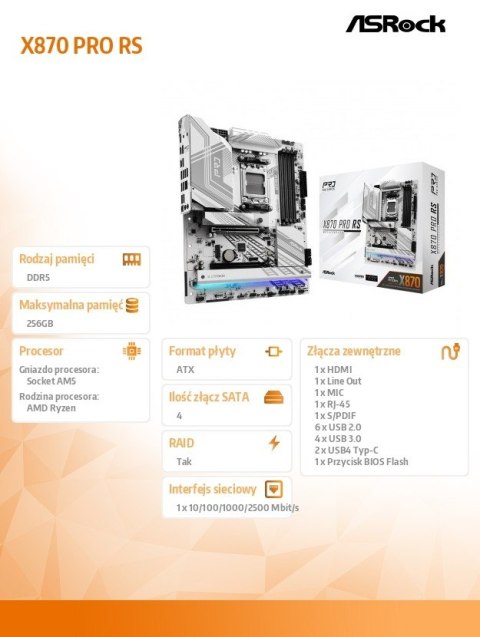 Płyta główna X870 PRO RS AM5 4DDR5 M.2 ATX Płyta główna X870 PRO RS AM5 4DDR5 M.2 ATX