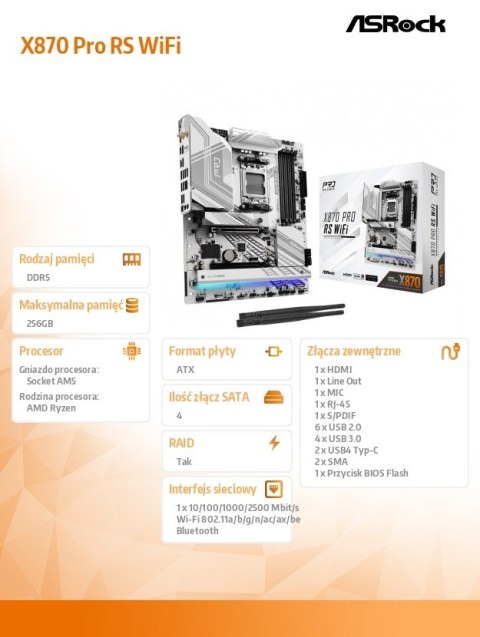 Płyta główna X870 PRO RS WIFI AM5 4DDR5 M.2 ATX Płyta główna X870 PRO RS WIFI AM5 4DDR5 M.2 ATX