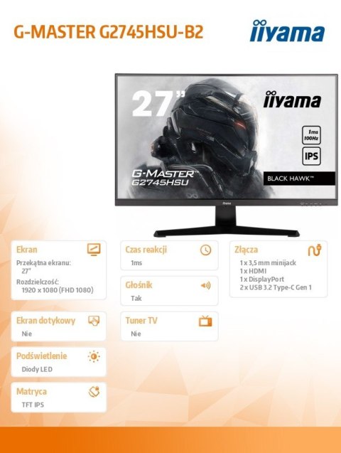 Monitor 27 cali G2745HSU-B2 IPS,FHD,100Hz,1ms,2xUSB,300cd Monitor 27 cali G2745HSU-B2 IPS,FHD,100Hz,1ms,2xUSB,300cd