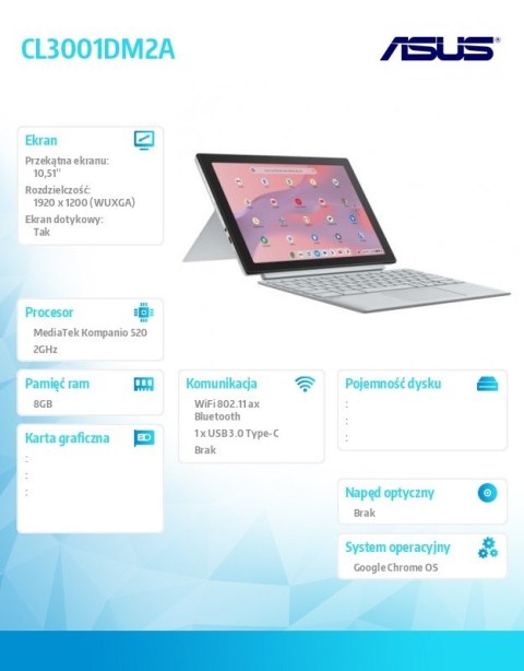 Notebook Chromebook CL3001DM2A-R70284- MediaTek Kompanio 520/8GB/64GB/10.5 cali WUXGA/ChromeOS/5Y Notebook Chromebook CL3001DM2A-R70284- MediaTek Kompanio 520/8GB/64GB/10.5 cali WUXGA/ChromeOS/5Y