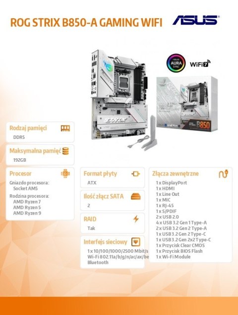 Płyta główna ROG STRIX B850-A GAMING WIFI Płyta główna ROG STRIX B850-A GAMING WIFI