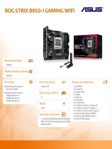 Płyta główna ROG STRIX B850-I GAMING WIFI Płyta główna ROG STRIX B850-I GAMING WIFI